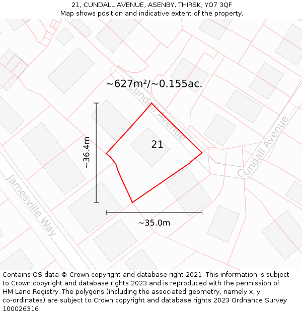 21, CUNDALL AVENUE, ASENBY, THIRSK, YO7 3QF: Plot and title map