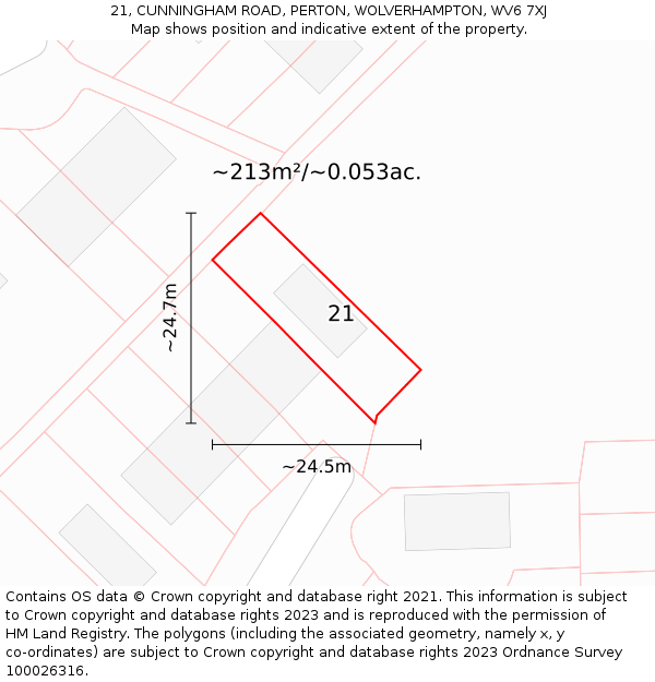 21, CUNNINGHAM ROAD, PERTON, WOLVERHAMPTON, WV6 7XJ: Plot and title map