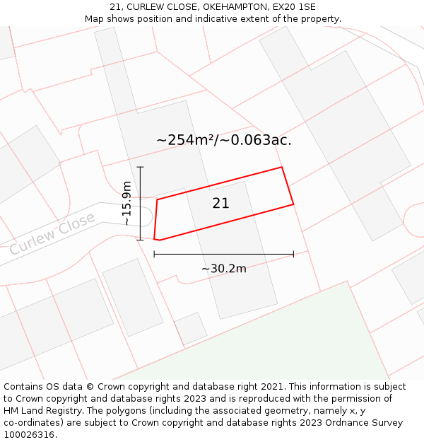 21, CURLEW CLOSE, OKEHAMPTON, EX20 1SE: Plot and title map