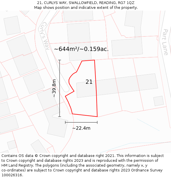 21, CURLYS WAY, SWALLOWFIELD, READING, RG7 1QZ: Plot and title map