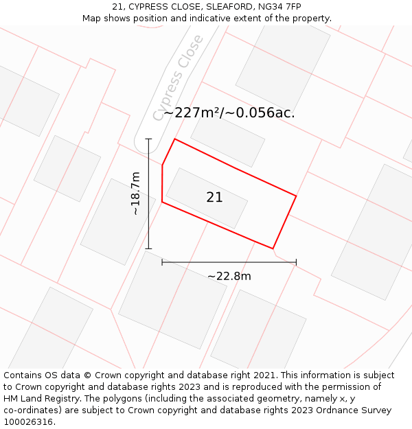 21, CYPRESS CLOSE, SLEAFORD, NG34 7FP: Plot and title map