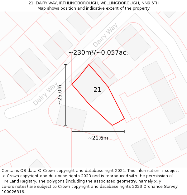 21, DAIRY WAY, IRTHLINGBOROUGH, WELLINGBOROUGH, NN9 5TH: Plot and title map