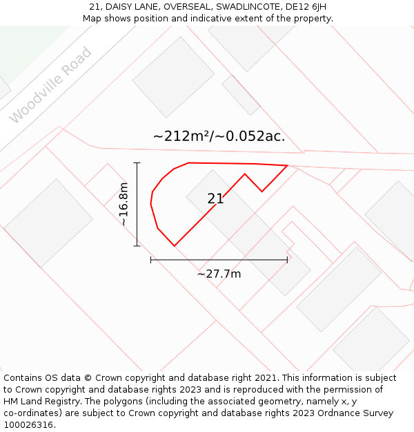 21, DAISY LANE, OVERSEAL, SWADLINCOTE, DE12 6JH: Plot and title map