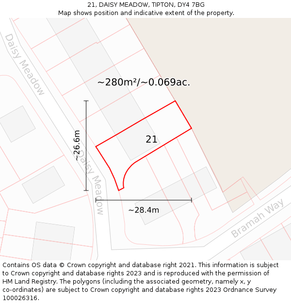 21, DAISY MEADOW, TIPTON, DY4 7BG: Plot and title map