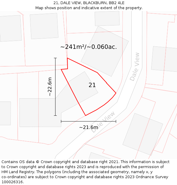 21, DALE VIEW, BLACKBURN, BB2 4LE: Plot and title map