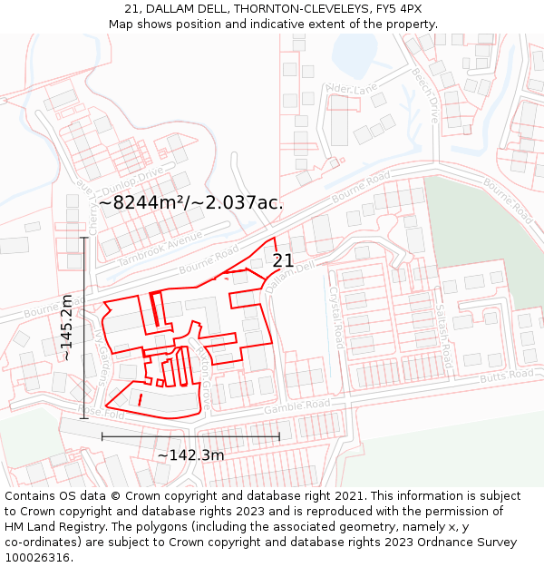 21, DALLAM DELL, THORNTON-CLEVELEYS, FY5 4PX: Plot and title map