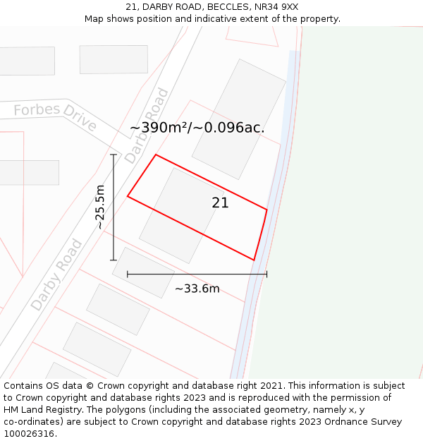 21, DARBY ROAD, BECCLES, NR34 9XX: Plot and title map