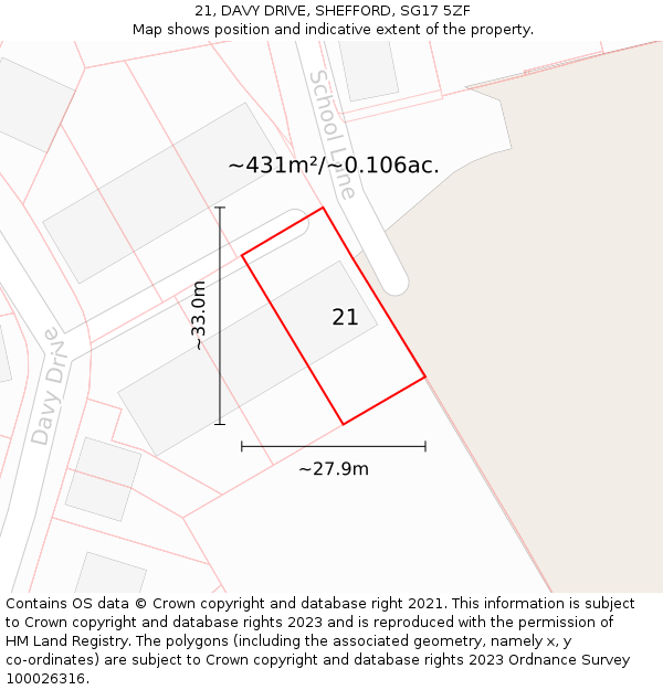 21, DAVY DRIVE, SHEFFORD, SG17 5ZF: Plot and title map