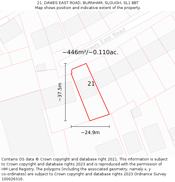 21, DAWES EAST ROAD, BURNHAM, SLOUGH, SL1 8BT: Plot and title map