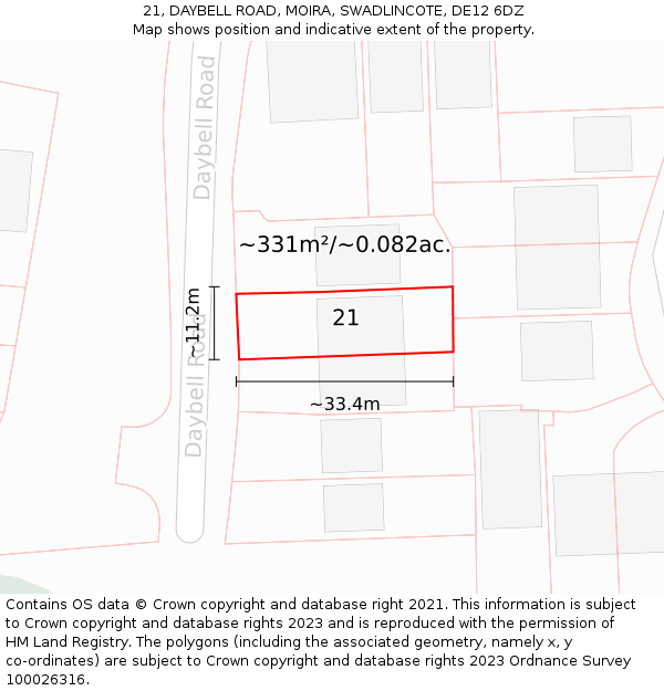 21, DAYBELL ROAD, MOIRA, SWADLINCOTE, DE12 6DZ: Plot and title map