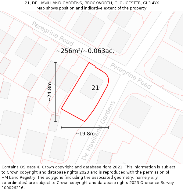 21, DE HAVILLAND GARDENS, BROCKWORTH, GLOUCESTER, GL3 4YX: Plot and title map