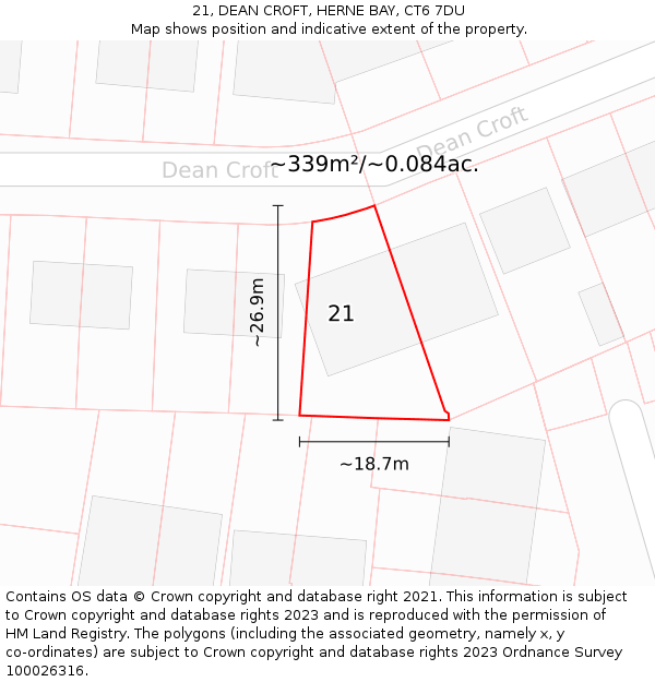 21, DEAN CROFT, HERNE BAY, CT6 7DU: Plot and title map