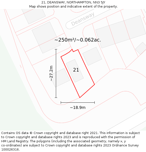 21, DEANSWAY, NORTHAMPTON, NN3 5JY: Plot and title map