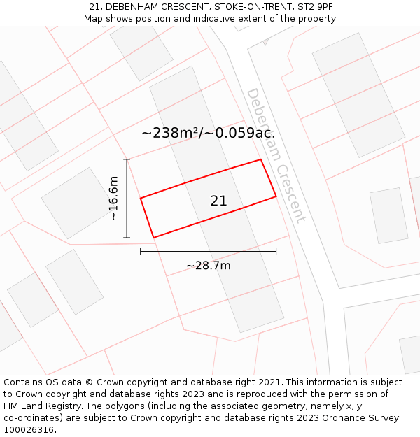 21, DEBENHAM CRESCENT, STOKE-ON-TRENT, ST2 9PF: Plot and title map