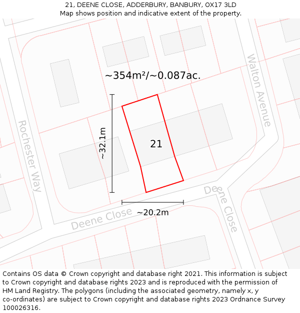 21, DEENE CLOSE, ADDERBURY, BANBURY, OX17 3LD: Plot and title map