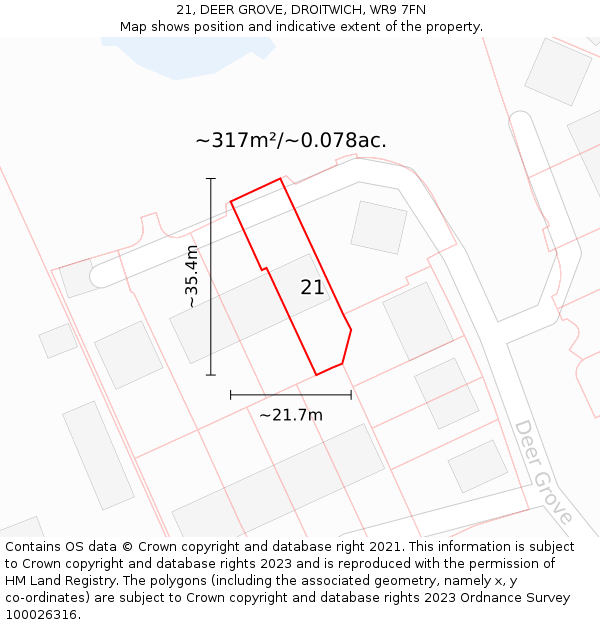 21, DEER GROVE, DROITWICH, WR9 7FN: Plot and title map