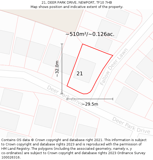 21, DEER PARK DRIVE, NEWPORT, TF10 7HB: Plot and title map