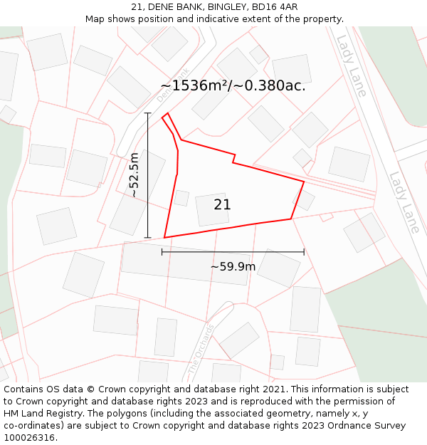 21, DENE BANK, BINGLEY, BD16 4AR: Plot and title map