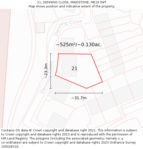 21, DENNING CLOSE, MAIDSTONE, ME16 0WT: Plot and title map