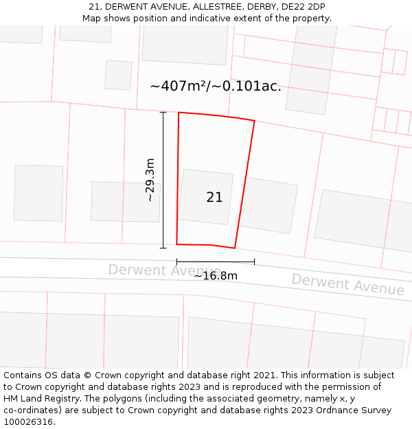 21, DERWENT AVENUE, ALLESTREE, DERBY, DE22 2DP: Plot and title map