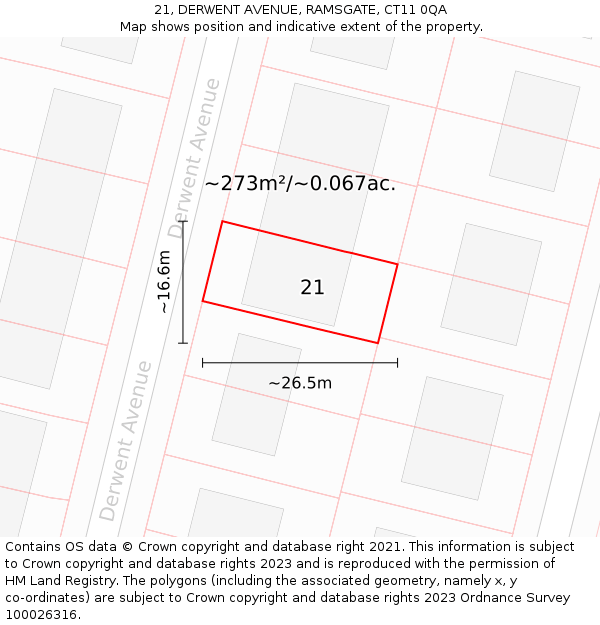 21, DERWENT AVENUE, RAMSGATE, CT11 0QA: Plot and title map