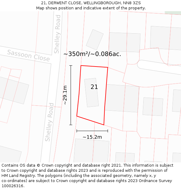 21, DERWENT CLOSE, WELLINGBOROUGH, NN8 3ZS: Plot and title map