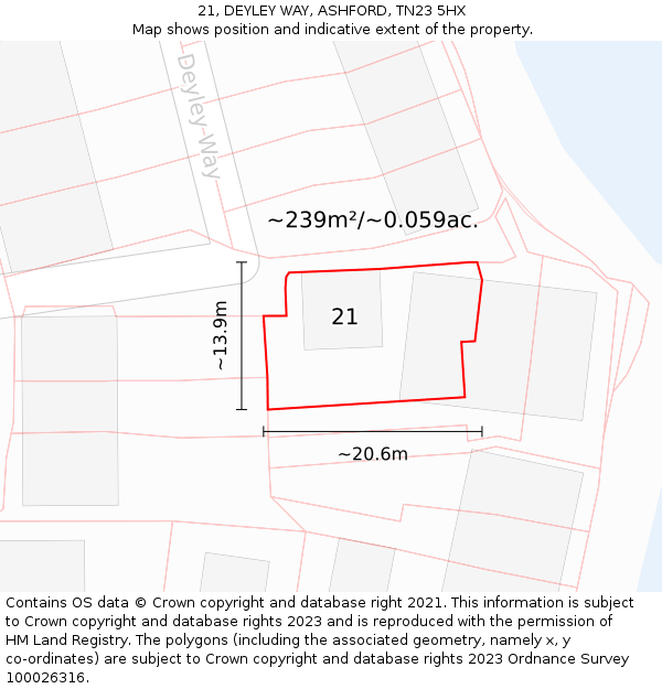 21, DEYLEY WAY, ASHFORD, TN23 5HX: Plot and title map