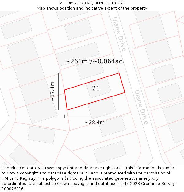 21, DIANE DRIVE, RHYL, LL18 2NL: Plot and title map