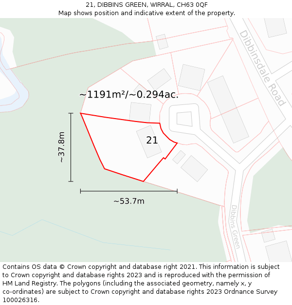 21, DIBBINS GREEN, WIRRAL, CH63 0QF: Plot and title map