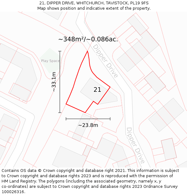 21, DIPPER DRIVE, WHITCHURCH, TAVISTOCK, PL19 9FS: Plot and title map