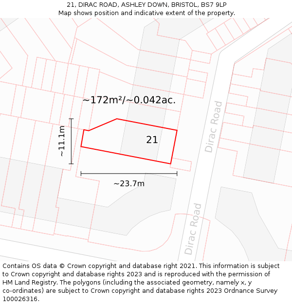 21, DIRAC ROAD, ASHLEY DOWN, BRISTOL, BS7 9LP: Plot and title map