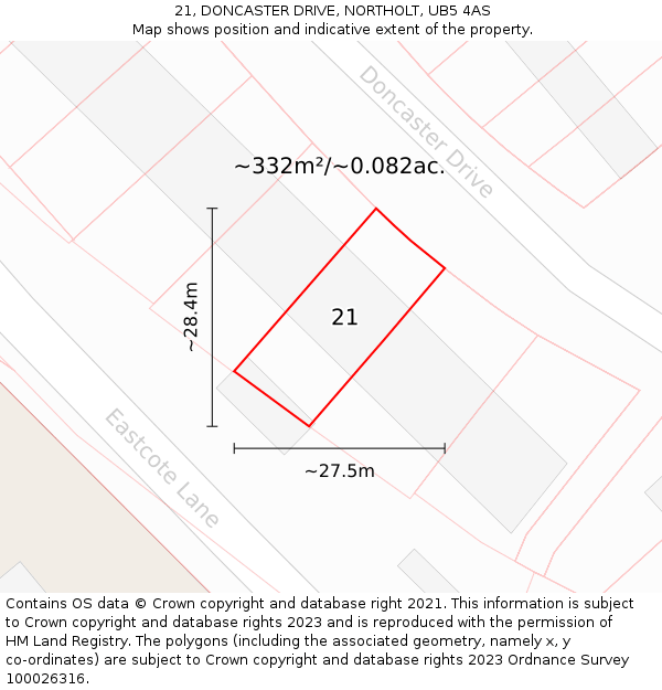 21, DONCASTER DRIVE, NORTHOLT, UB5 4AS: Plot and title map