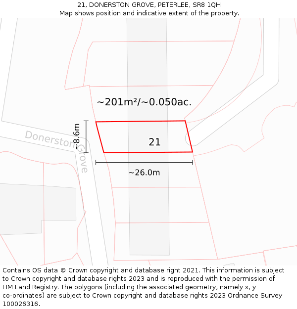 21, DONERSTON GROVE, PETERLEE, SR8 1QH: Plot and title map