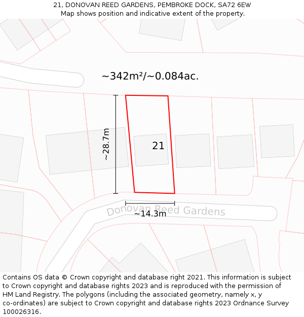 21, DONOVAN REED GARDENS, PEMBROKE DOCK, SA72 6EW: Plot and title map