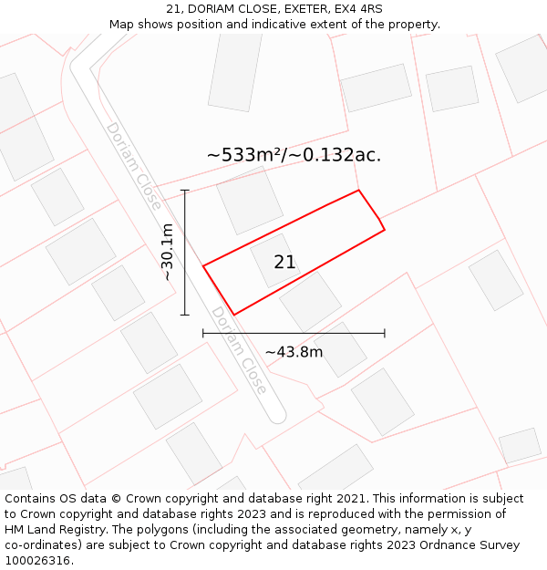 21, DORIAM CLOSE, EXETER, EX4 4RS: Plot and title map