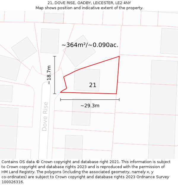 21, DOVE RISE, OADBY, LEICESTER, LE2 4NY: Plot and title map