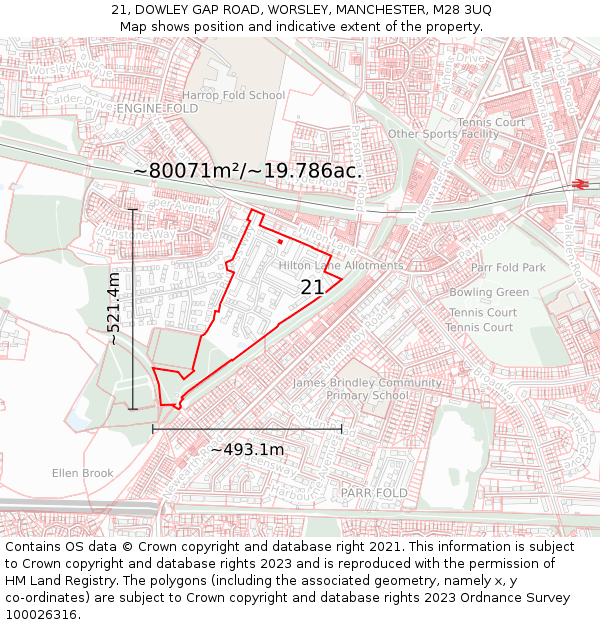 21, DOWLEY GAP ROAD, WORSLEY, MANCHESTER, M28 3UQ: Plot and title map