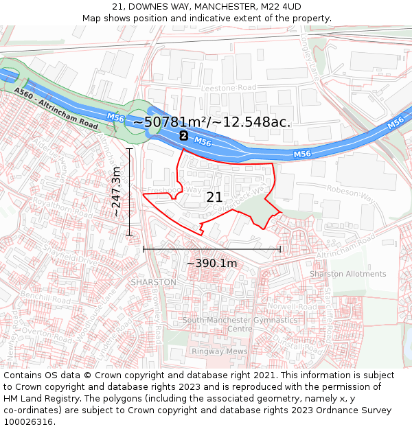 21, DOWNES WAY, MANCHESTER, M22 4UD: Plot and title map