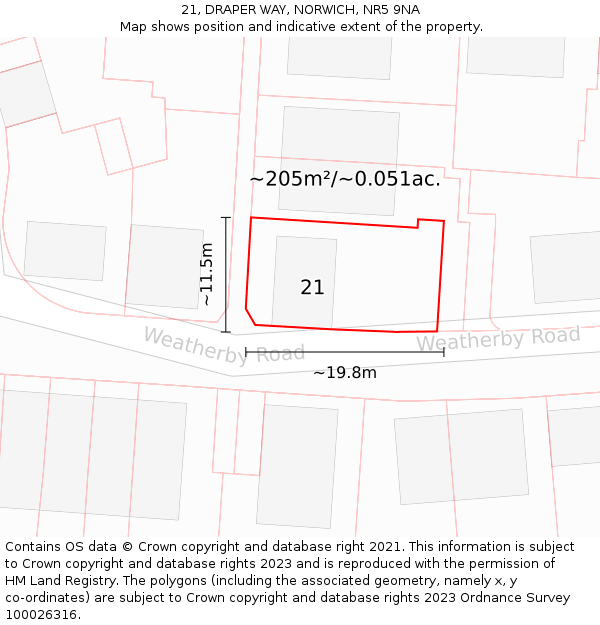 21, DRAPER WAY, NORWICH, NR5 9NA: Plot and title map