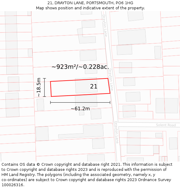 21, DRAYTON LANE, PORTSMOUTH, PO6 1HG: Plot and title map