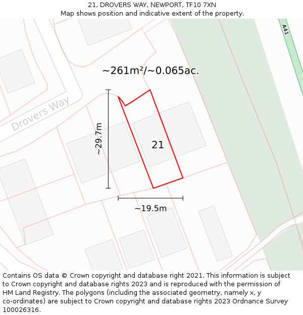 21, DROVERS WAY, NEWPORT, TF10 7XN: Plot and title map