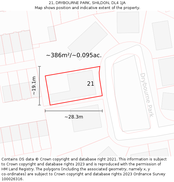 21, DRYBOURNE PARK, SHILDON, DL4 1JA: Plot and title map