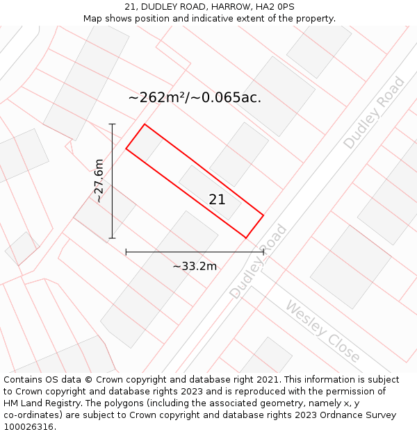 21, DUDLEY ROAD, HARROW, HA2 0PS: Plot and title map