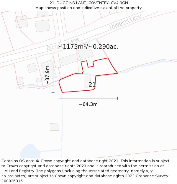 21, DUGGINS LANE, COVENTRY, CV4 9GN: Plot and title map