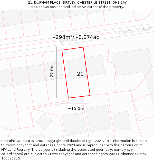 21, DURHAM PLACE, BIRTLEY, CHESTER LE STREET, DH3 2AY: Plot and title map