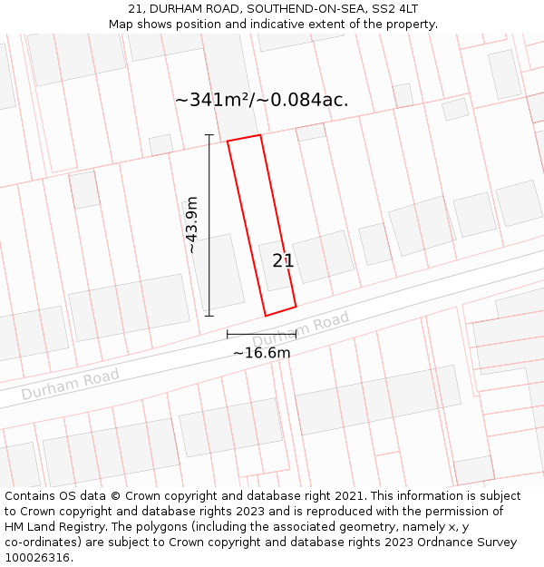 21, DURHAM ROAD, SOUTHEND-ON-SEA, SS2 4LT: Plot and title map