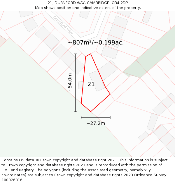 21, DURNFORD WAY, CAMBRIDGE, CB4 2DP: Plot and title map