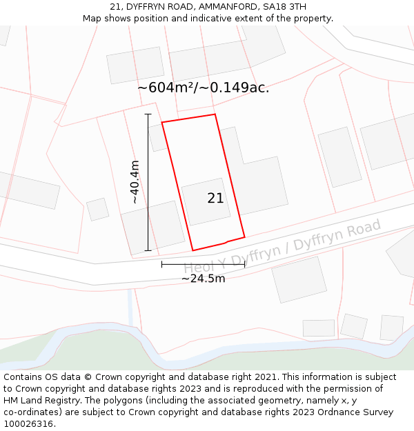 21, DYFFRYN ROAD, AMMANFORD, SA18 3TH: Plot and title map