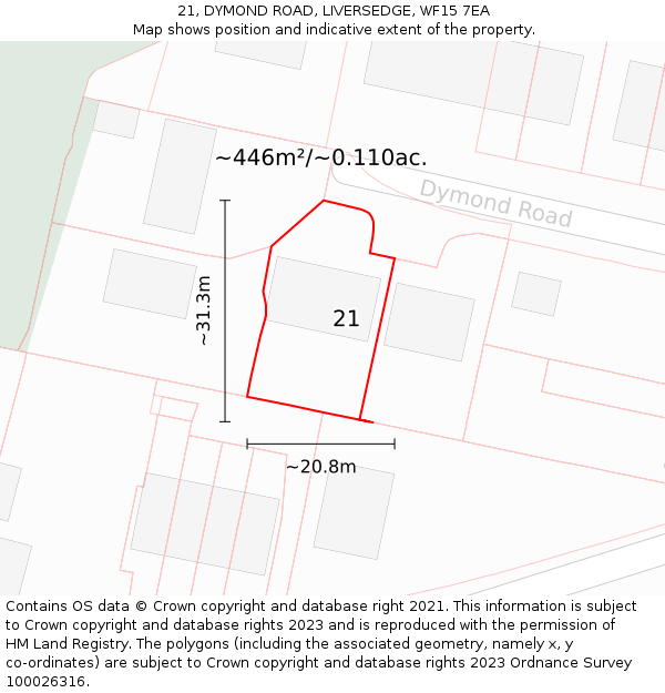 21, DYMOND ROAD, LIVERSEDGE, WF15 7EA: Plot and title map