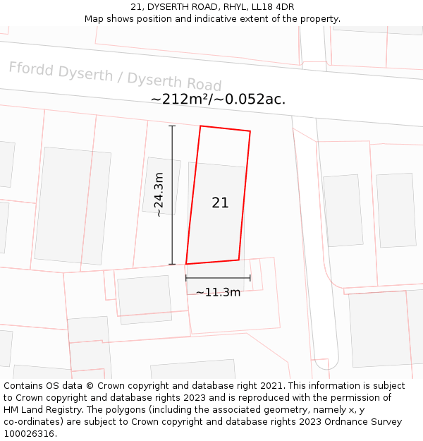21, DYSERTH ROAD, RHYL, LL18 4DR: Plot and title map